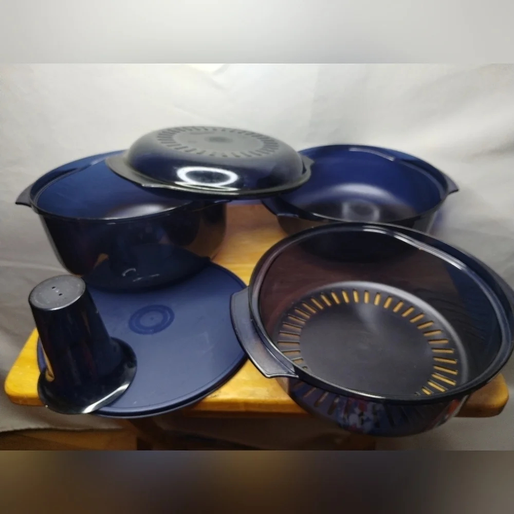 Tupperware Stack Cooker 3-Piece Microwave Cookware Set Midnight Blue | Steamer